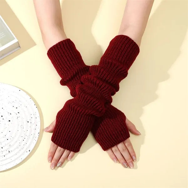 Long Fingerless Winter Knit Arm Warm Gloves