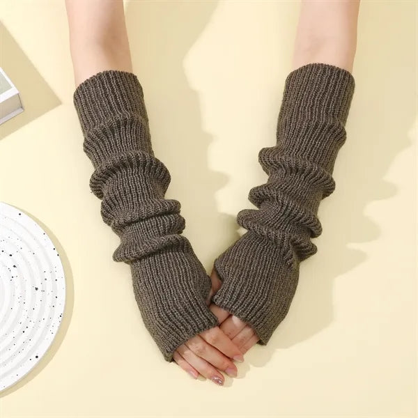 Long Fingerless Winter Knit Arm Warm Gloves