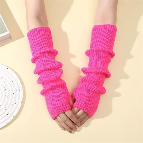 Long Fingerless Winter Knit Arm Warm Gloves