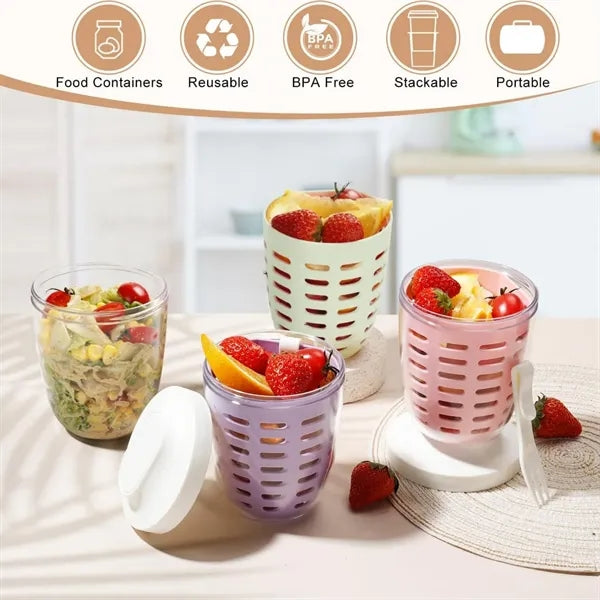 Portable Fruit Salad Storage Cups with Lids and Forks