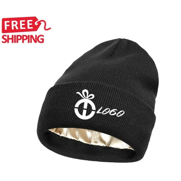 Satin Lined Knit Beanie Warm Soft Winter Hat