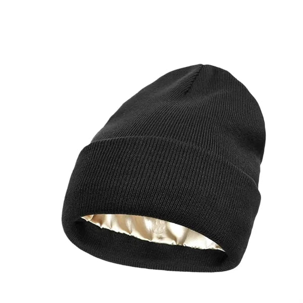 Satin Lined Knit Beanie Warm Soft Winter Hat