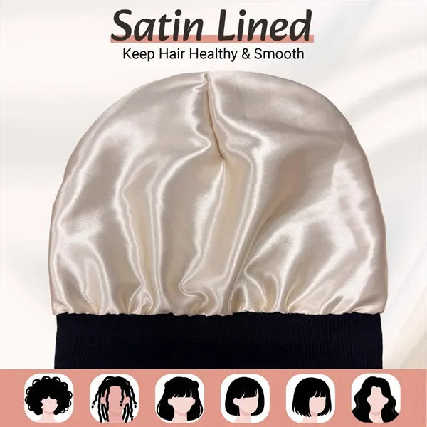 Satin Lined Knit Beanie Warm Soft Winter Hat