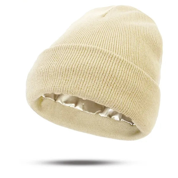 Satin Lined Knit Beanie Warm Soft Winter Hat