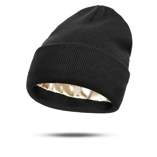 Satin Lined Knit Beanie Warm Soft Winter Hat