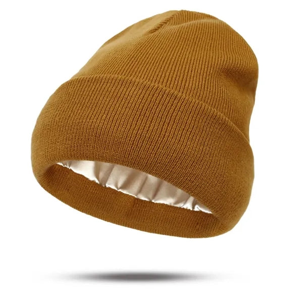 Satin Lined Knit Beanie Warm Soft Winter Hat