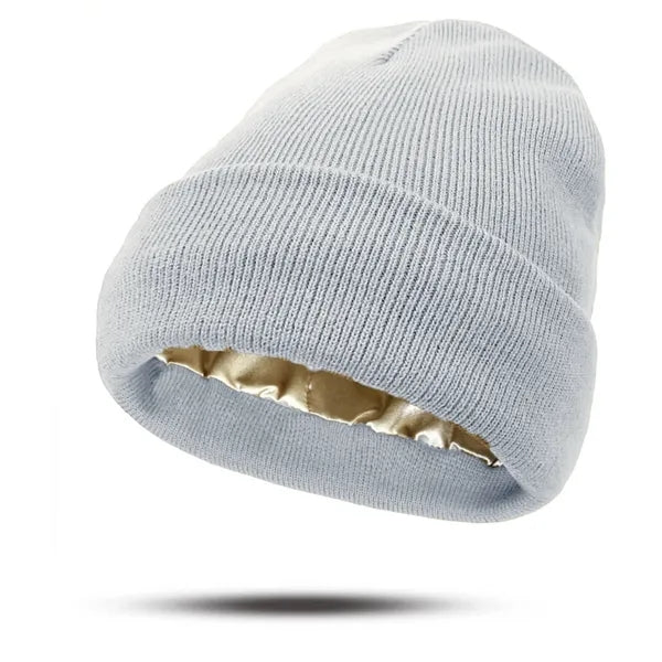 Satin Lined Knit Beanie Warm Soft Winter Hat