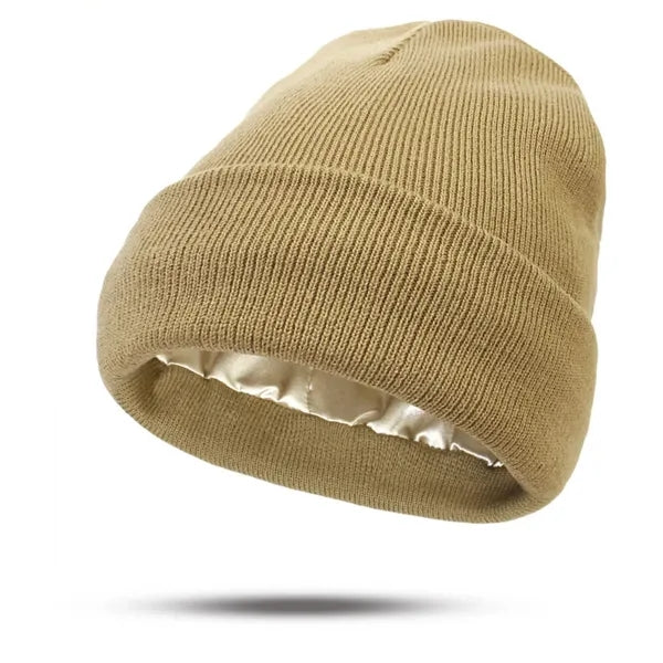 Satin Lined Knit Beanie Warm Soft Winter Hat