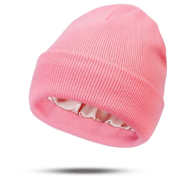 Satin Lined Knit Beanie Warm Soft Winter Hat