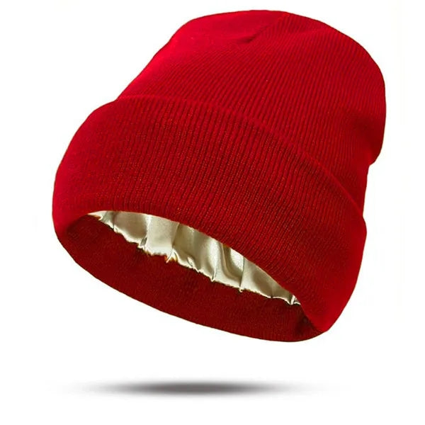 Satin Lined Knit Beanie Warm Soft Winter Hat