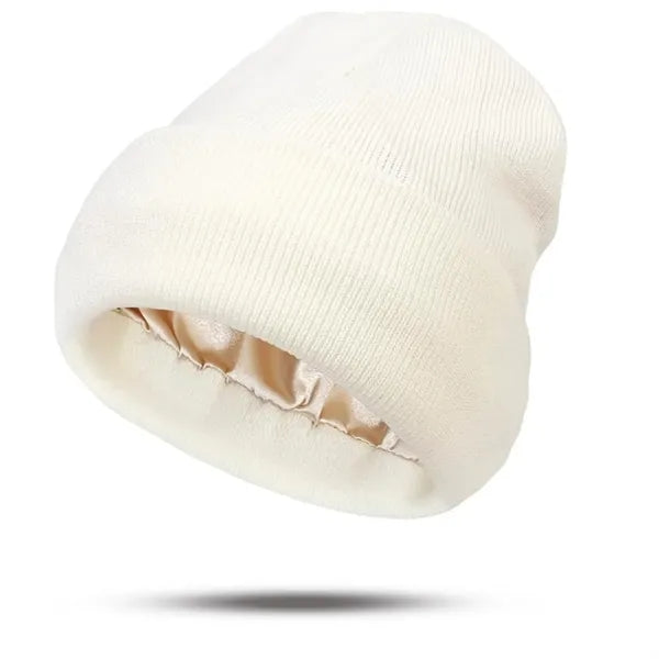 Satin Lined Knit Beanie Warm Soft Winter Hat
