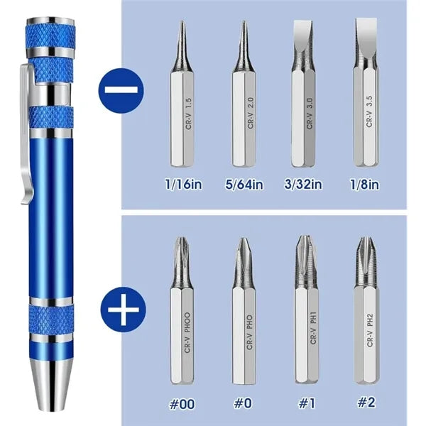 Aluminum Alloy 8 in 1 Pocket Mini Screwdriver Pen