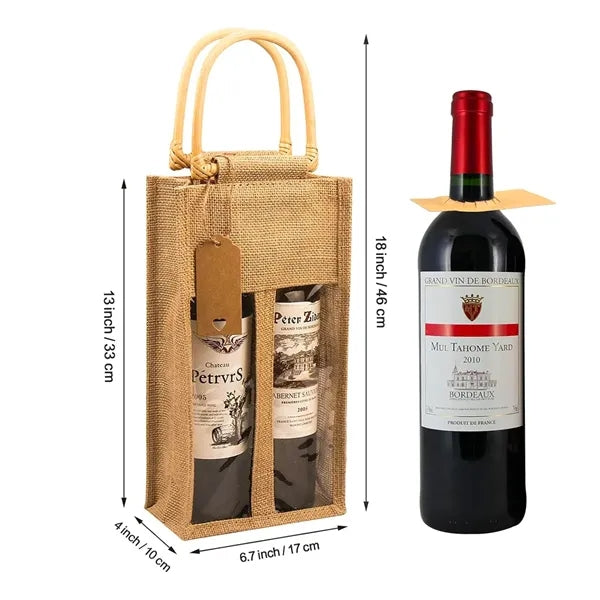 Burlap Wine Bottle Bag With Cane Handle