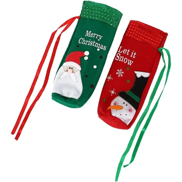 Christmas Snowman Santa Claus Red Wine Gift Bags