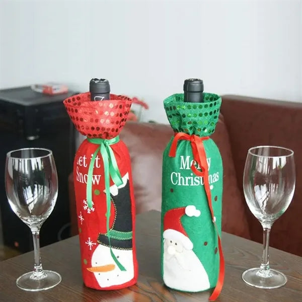 Christmas Snowman Santa Claus Red Wine Gift Bags