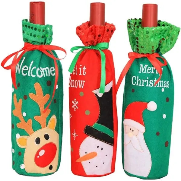 Christmas Snowman Santa Claus Red Wine Gift Bags
