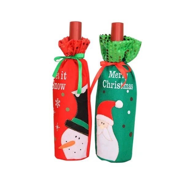 Christmas Snowman Santa Claus Red Wine Gift Bags