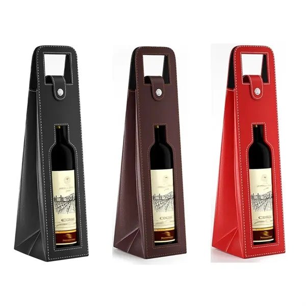 Lether Wine Gift Bag Single Bottle Carrier Tote