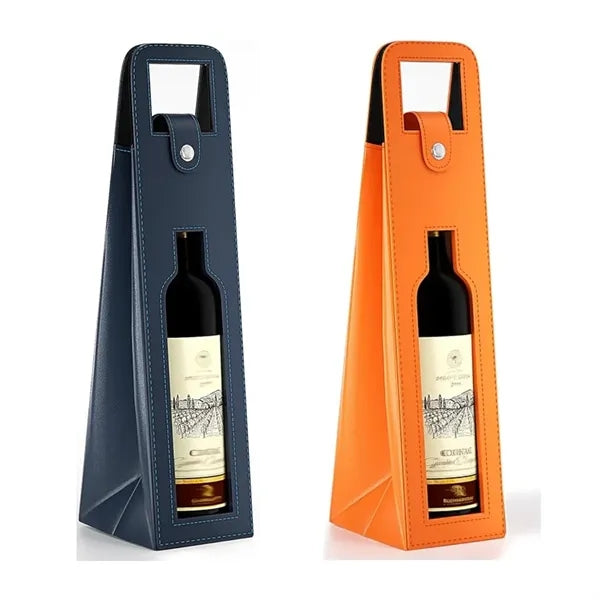 Lether Wine Gift Bag Single Bottle Carrier Tote