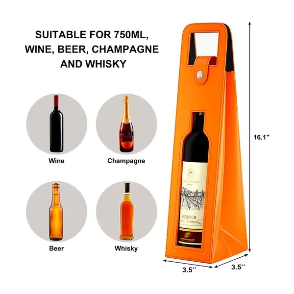 Lether Wine Gift Bag Single Bottle Carrier Tote