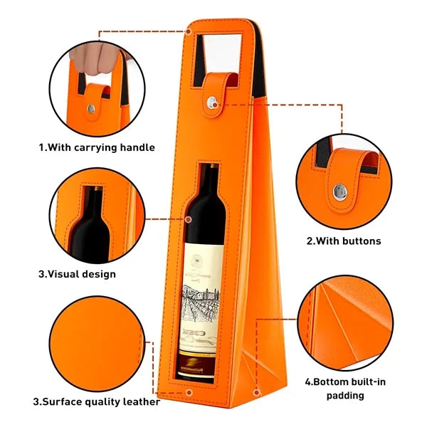 Lether Wine Gift Bag Single Bottle Carrier Tote