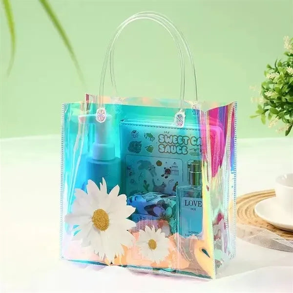 Iridescent Holographic Clear Tote - Shiny Plastic Bag