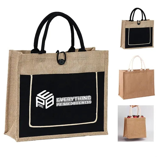Jute Shopping Pocket Tote Bag