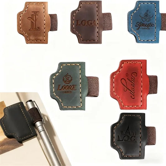 Genuine Leather Magnetic Bookmark Pen Holder