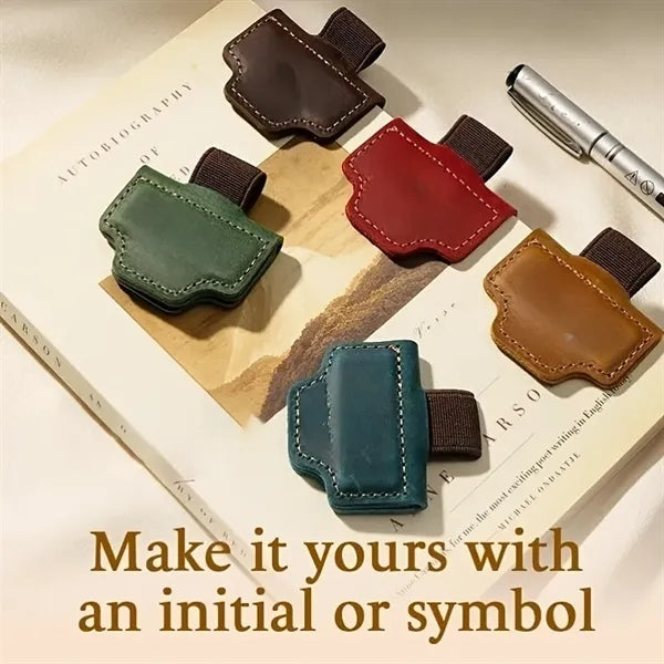 Genuine Leather Magnetic Bookmark Pen Holder