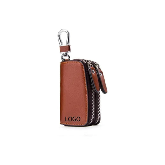 Leather Double Zipper Key Car Key Case