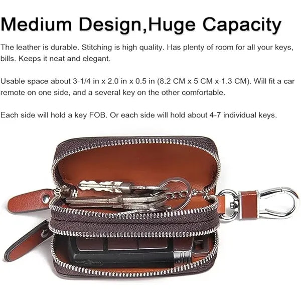 Leather Double Zipper Key Car Key Case