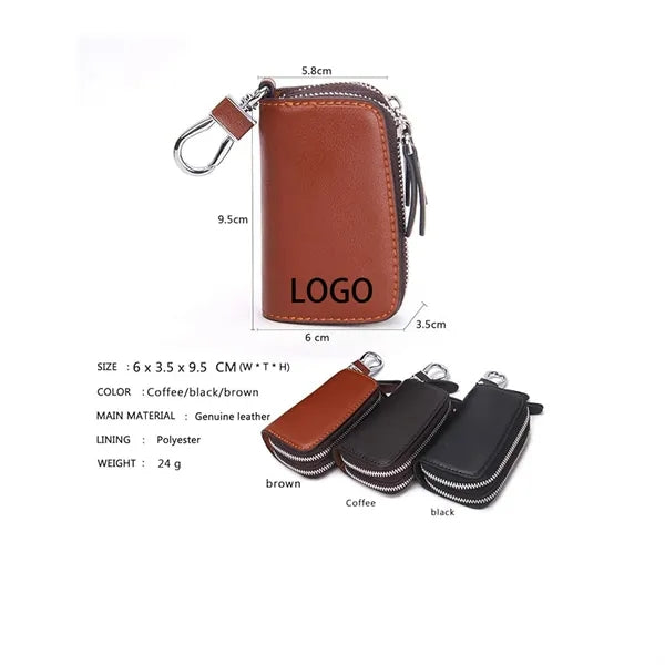 Leather Double Zipper Key Car Key Case