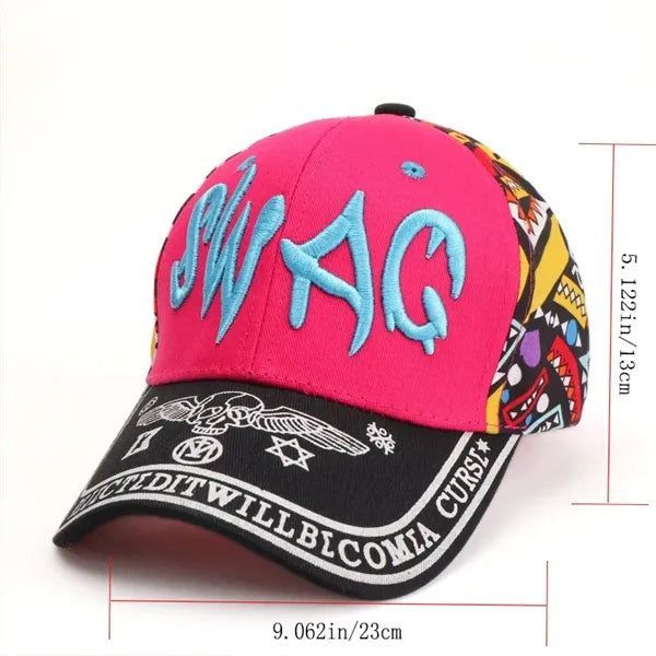 Letter Embroidered Color-Blocked Unisex Printed Baseball Cap