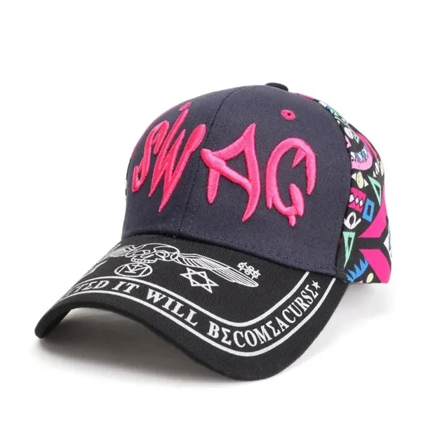 Letter Embroidered Color-Blocked Unisex Printed Baseball Cap