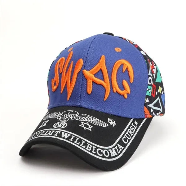 Letter Embroidered Color-Blocked Unisex Printed Baseball Cap