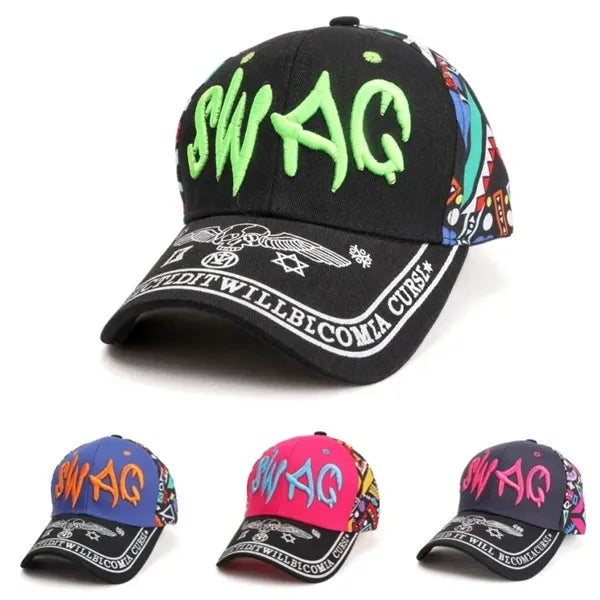 Letter Embroidered Color-Blocked Unisex Printed Baseball Cap