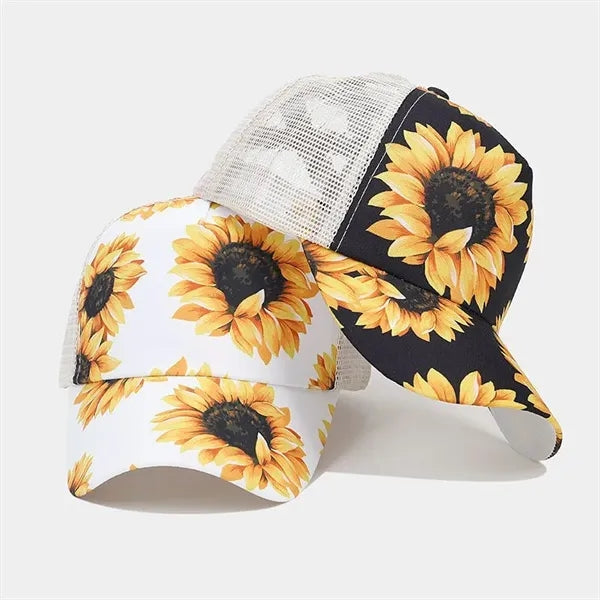 New printed breathable spliced ponytail mesh cap