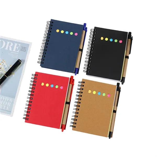 A6 Spiral Notebook with Sticky Notes and Pen Office School