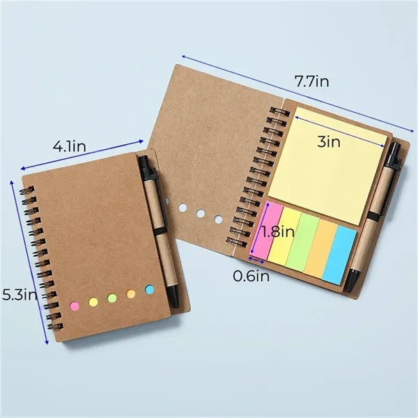 A6 Spiral Notebook with Sticky Notes and Pen Office School