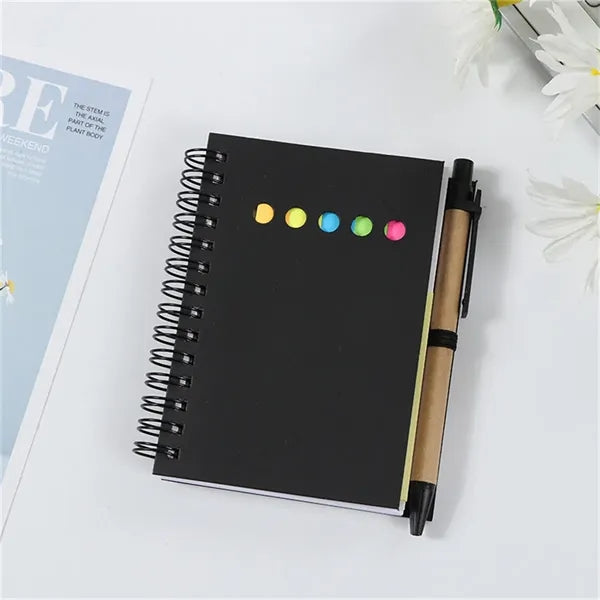 A6 Spiral Notebook with Sticky Notes and Pen Office School