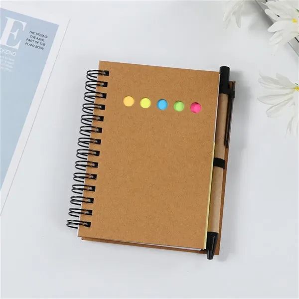 A6 Spiral Notebook with Sticky Notes and Pen Office School