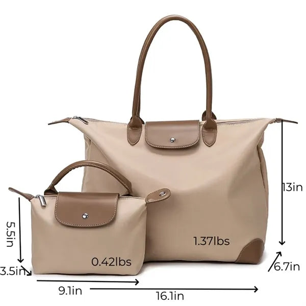 Waterproof Oxford Tote Bag Set with Small Pouch Daily Use
