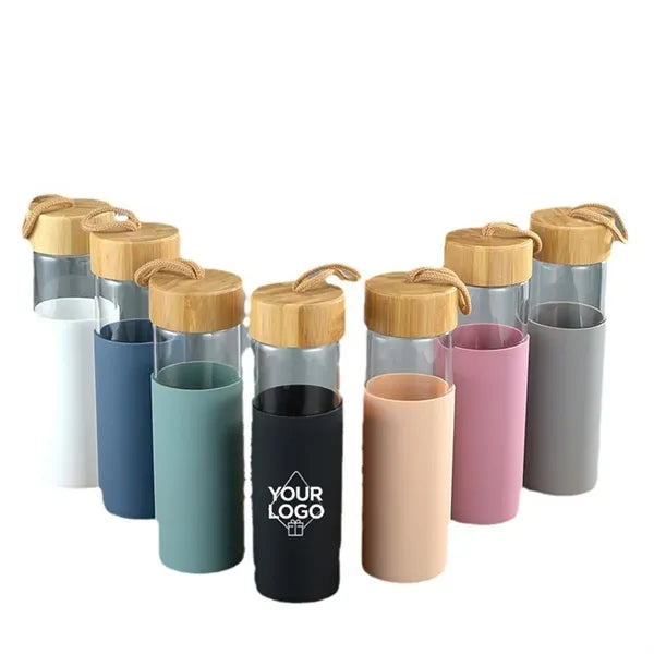 18 Oz Glass Water Bottles with Silicone Sleeve BPA Free