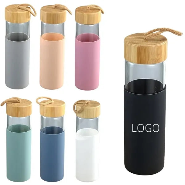 18 Oz Glass Water Bottles with Silicone Sleeve BPA Free