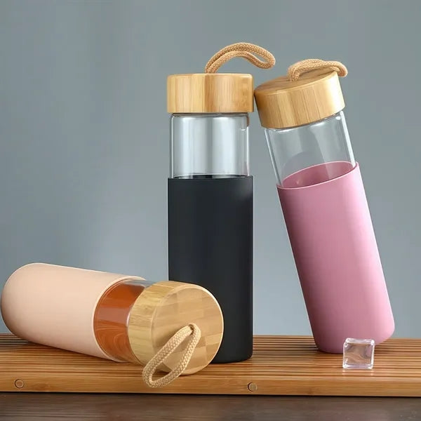 18 Oz Glass Water Bottles with Silicone Sleeve BPA Free