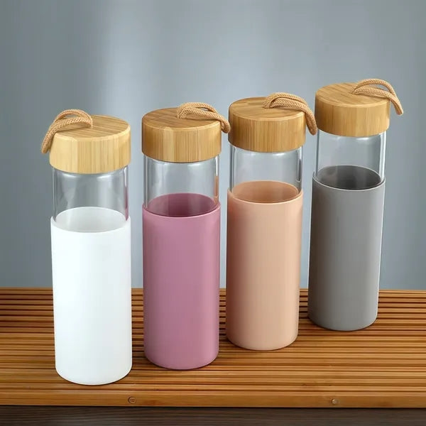 18 Oz Glass Water Bottles with Silicone Sleeve BPA Free