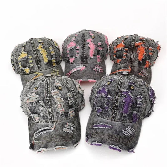 Washed Denim Colorful Unisex Patchwork Baseball Cap