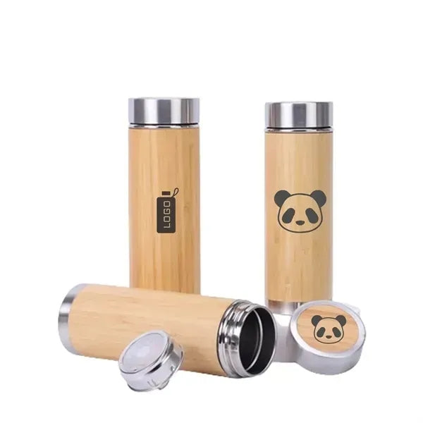 12oz Eco Friendly Bamboo Water Bottle Stainless Steel