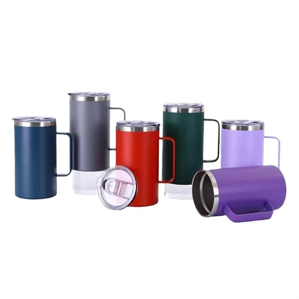 24oz Insulated Travel Mug Stainless Steel Double Wall Handle
