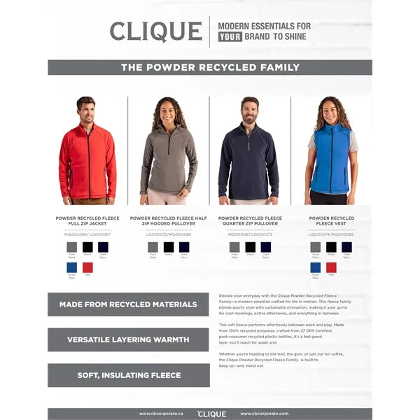 Clique Powder Recycled Fleece Mens Full Zip Jacket